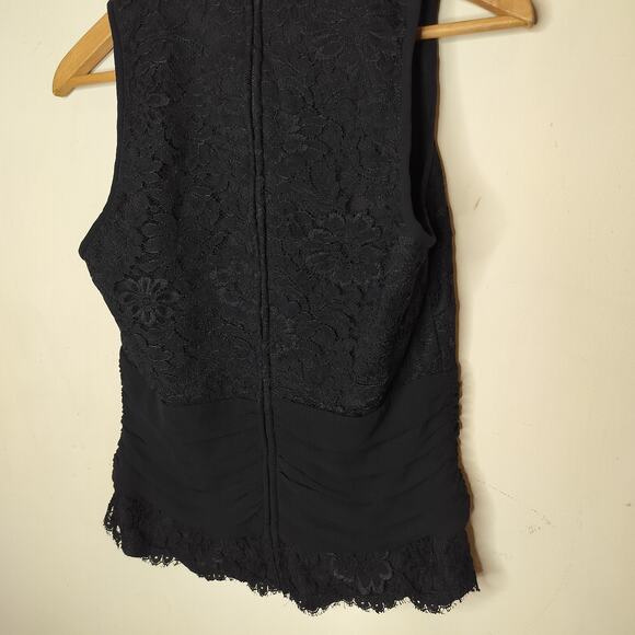 Tadashi Black Lace Sleeveless Top Silk Trim Surplice - Picture 7 of 11